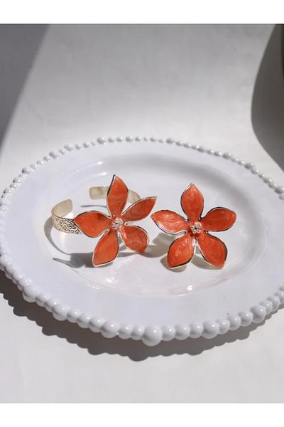 Reorah Collection مجموعة خاتم وسوار برتقالي منقوش بالزهور