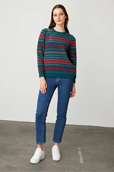 Desen Triko Women's Crew Neck Complete Jacquard Wool Sweater Early C. E.