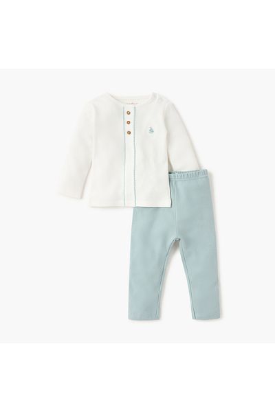 giggles Embroidered T-shirt and Solid Pyjama Set