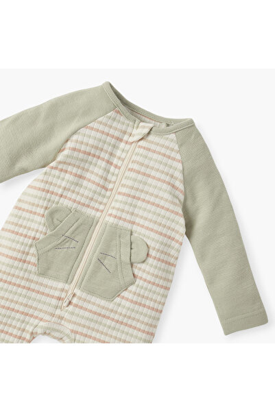 Juniors Striped Closed Foot Sleepsuit with Long Sleeves and Zip Closure