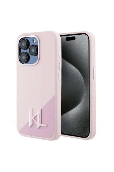 Karl Lagerfeld Carcasă pentru Apple iPhone 15 Pro - Karl Lagerfeld Silicon MagSafe Magnetic - Inițială metalică Pink Shadow