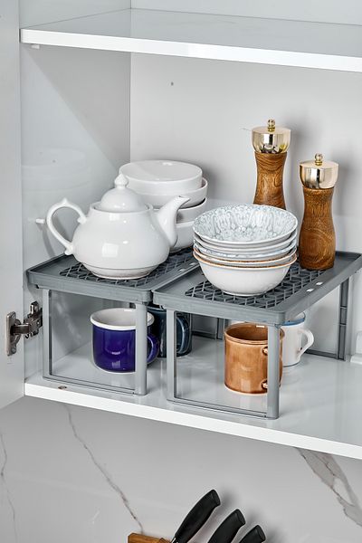Espas Home In-Cabinet Standing Shelf Organizer 2 Pieces - Anthracite