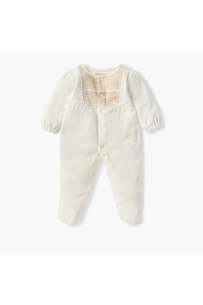 giggles Textured Round Neck Sleepsuit with Long Sleeves and Bow Detail