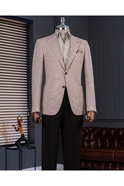 TerziAdemAltun İtalyan stil slim fit mono yaka erkek tek ceket bordo T14361