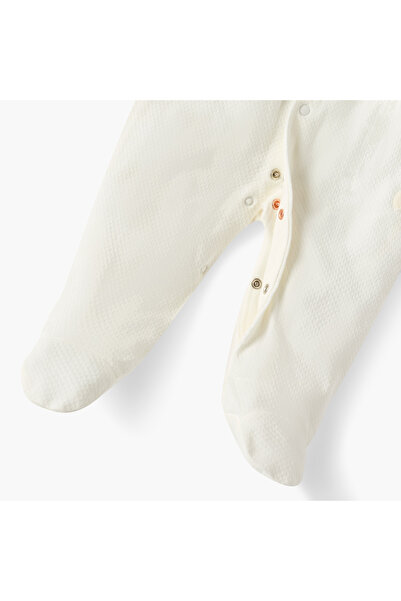 giggles Textured Round Neck Sleepsuit with Long Sleeves and Bow Detail