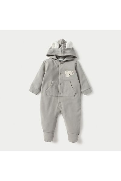 Juniors Ear Applique Hooded Closed Feet Sleepsuit with Button Closure