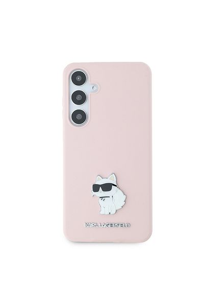 Karl Lagerfeld Case for Samsung Galaxy S24 Plus - Karl Lagerfeld Premium Silicone - Pink Choupette Metal Pin