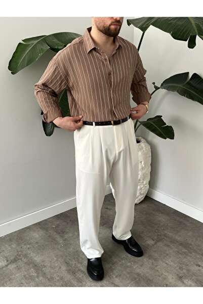 Gambocci Ανδρικό μακρυμάνικο ριγέ πουκάμισο Oversize