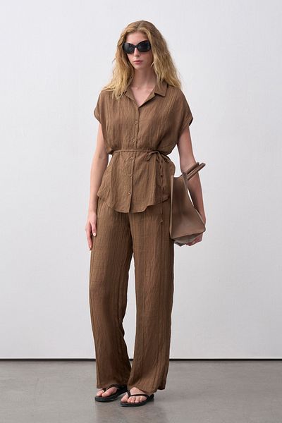 mathilda store Women's Brown Brown Shirt Pants Suit