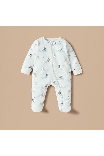 Juniors All-Over Nautical Print Closed Feet Sleepsuit with Long Sleeves