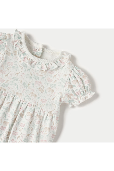 Juniors Floral Print Romper with Round Neck and Short Sleeves