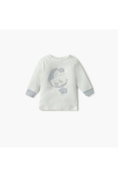 giggles Bear Applique Long Sleeves T-shirt and Pyjama Set