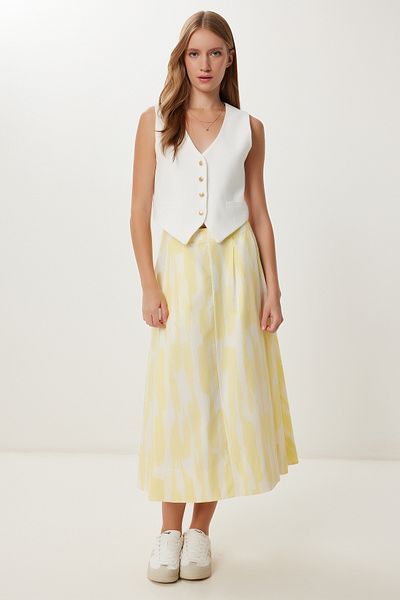 Lovelyİstanbul Patterned Midi Poplin Skirt Ldp0066 Yellow Bone