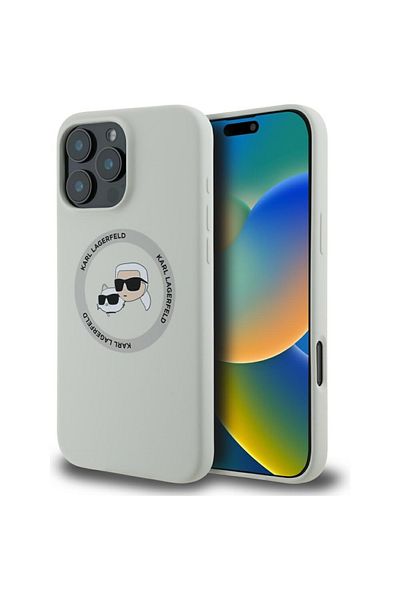 Karl Lagerfeld Case for iPhone 16 Pro - Karl Lagerfeld Silicone MagSafe - Beige Karl&Choupette Head