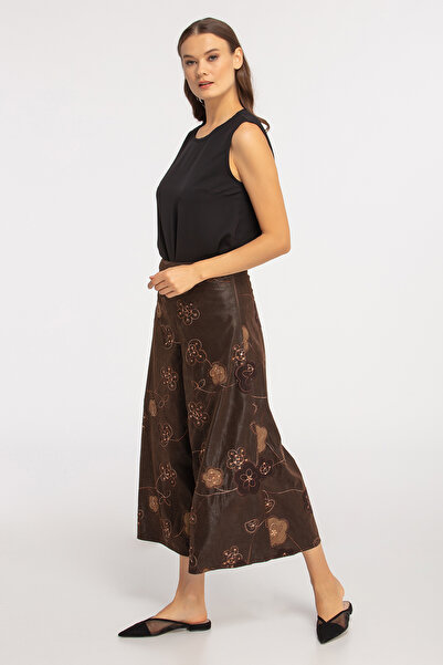 Qui Prive Kadın Desenli Deri Pantolon