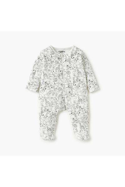 Juniors Animal Print Sleepsuit with Long Sleeves and Zip Closure