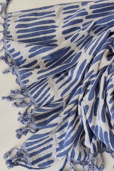 Sevim Πεστέμπαλα 100% βαμβακερή Indigo Blue Jacquard Muslin - Ελαφρύ πετσέτα παραλίας - 90x170 cm