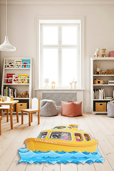 Luna Bianca Tekne Desenli Halı | Kaymaz Taban Süngerli Dikişli Yıkanabilir Be...