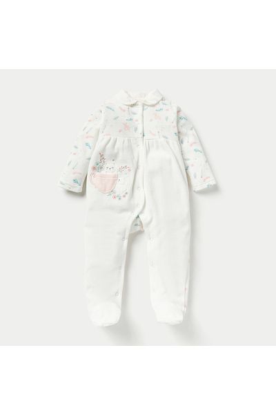 Juniors Printed Velour Closed Feet Sleepsuit with Cap