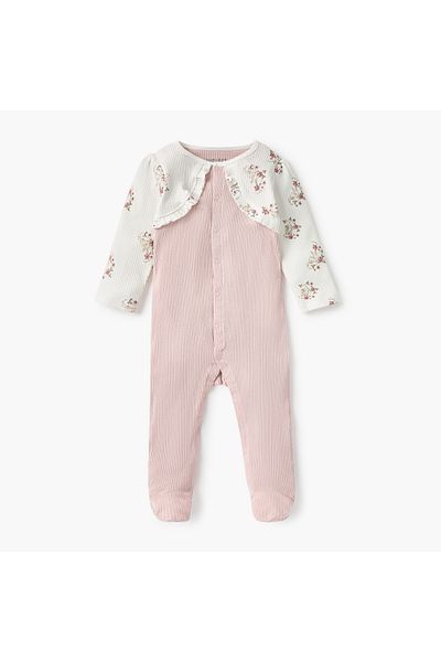 Juniors Ribbed Closed Feet Sleepsuit with Waistcoat and Long Sleeves