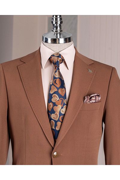 TerziAdemAltun Italian Style Slim Fit Mono Collar Men's Single Jacket Coffee T14375