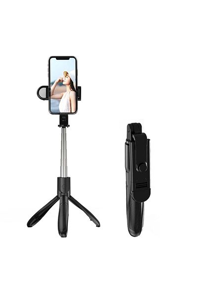 Techsuit Stick selfie cu telecomandă și lumină LED, mod repaus, 70 cm - (S01-S) - Negru