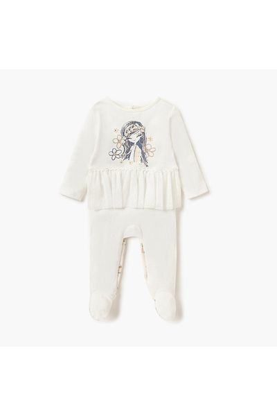 Juniors Printed Closed Feet Sleepsuit with Button Closure and Long Sleeves