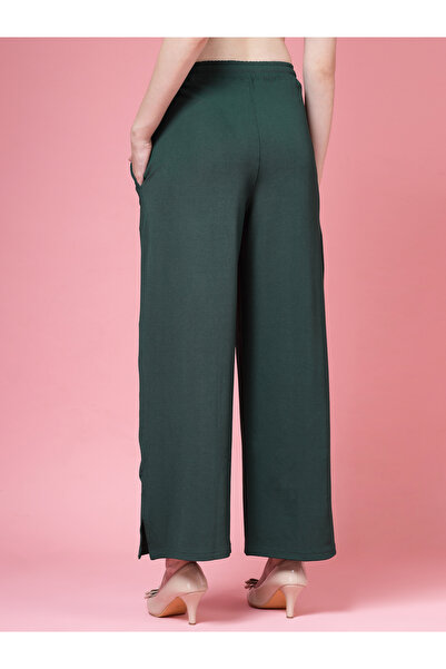 PAUSE By Styli Women Green Solid Drawstring Waist Wide Leg Pants