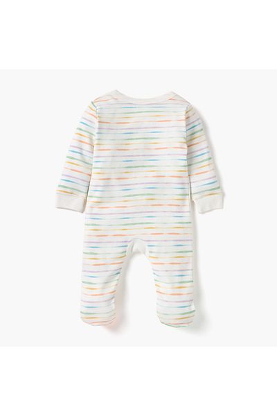 Juniors Striped Sleepsuit with Long Sleeves and Button Closure