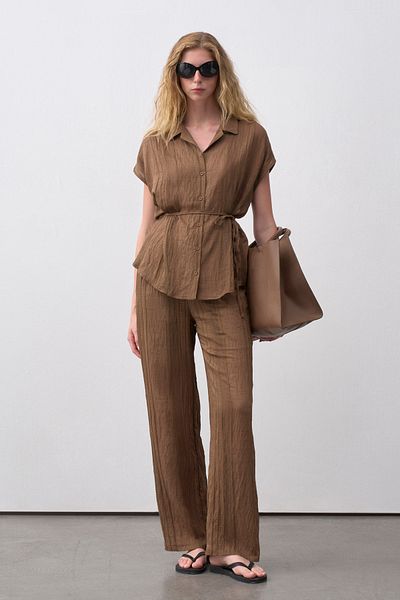 mathilda store Women's Brown Brown Shirt Pants Suit