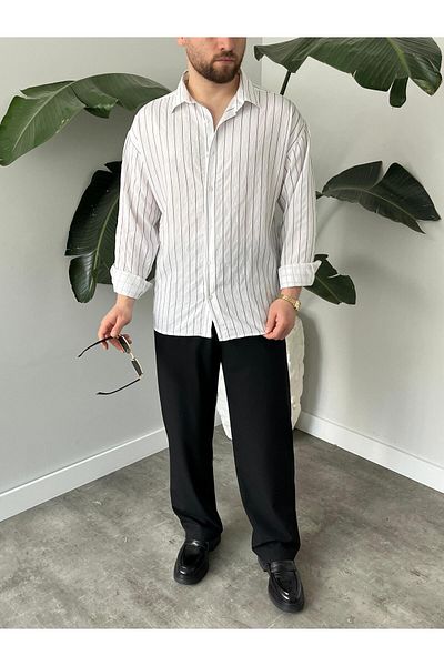 Gambocci Men's Oversize Long Sleeve Striped Shirt