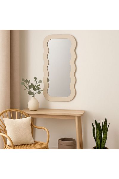 Gift Design Decorative mirror with wavy frame – 37x80 cm, glass + MDF frame, beige