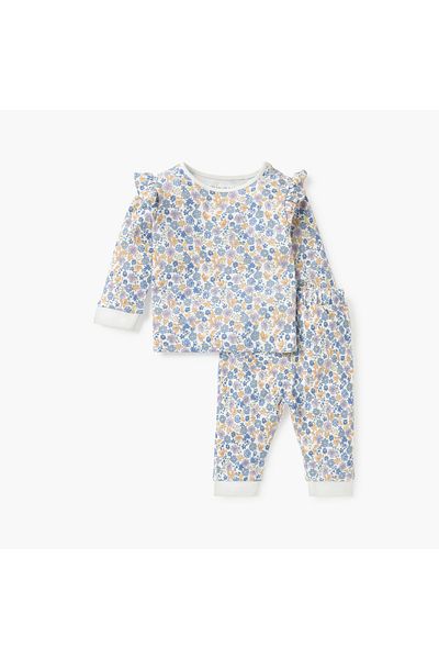 Juniors Floral Print Pointelle T-shirt and Pyjama Set