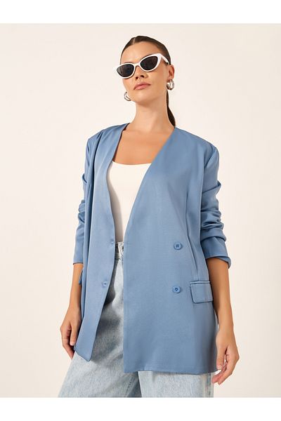 Styli Solid Regular Fit Regular Length Double Breasted Blazer