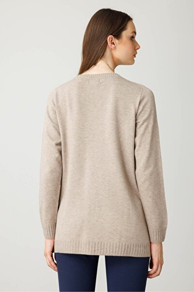 Desen Triko Γυναικείο πλεκτό πουλόβερ με λαιμόκοψη με ρίγες μπροστά βιζόν