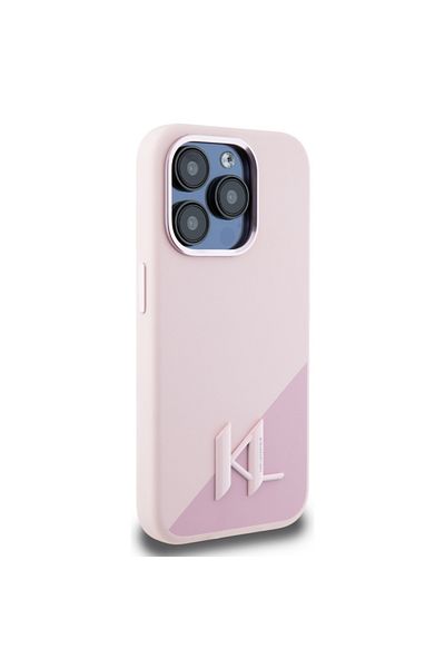 Karl Lagerfeld Carcasă pentru Apple iPhone 15 Pro - Karl Lagerfeld Silicon MagSafe Magnetic - Inițială metalică Pink Shadow