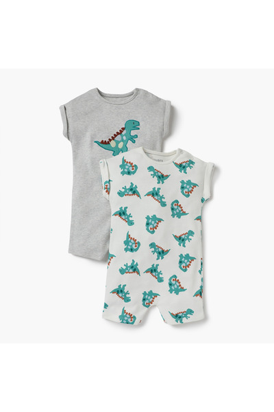 Juniors Dinosaur Detail Romper with Short Sleeves - Set of 2