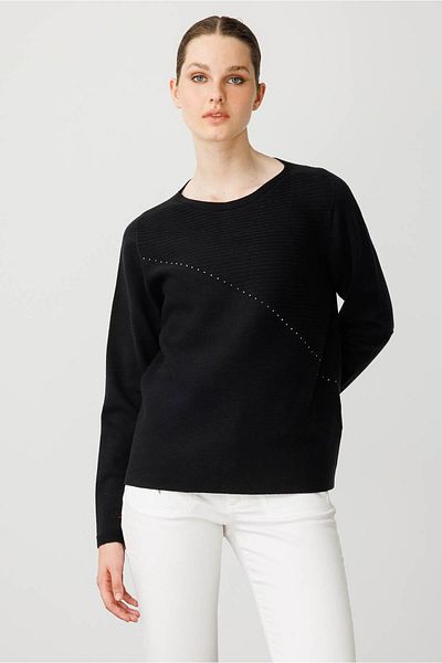 Desen Triko Women's Crew Neck Verev Stone Sweater Black
