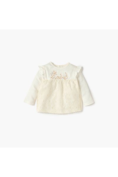 giggles Embroidered Long Sleeves T-shirt and Pyjama Set