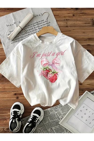 AEMİ Unisex Just a Girl Printed Oversize Crew Neck T-Shirt