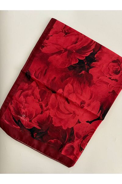 İpekhan Peony Pattern Thin Cotton Shawl