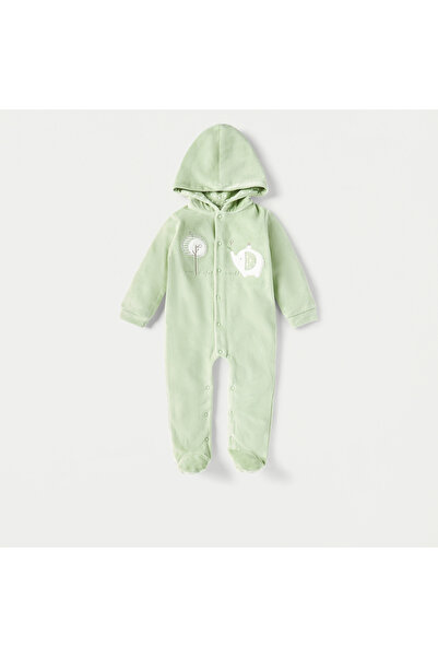 Juniors بدلة نوم مطرزة بغطاء رأس مع زر كبس للإغلاق