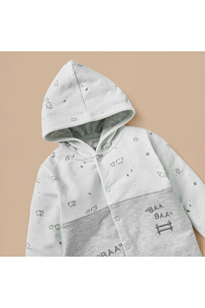 Juniors Sheep Print Hooded Sleepsuit with Snap Button Closure