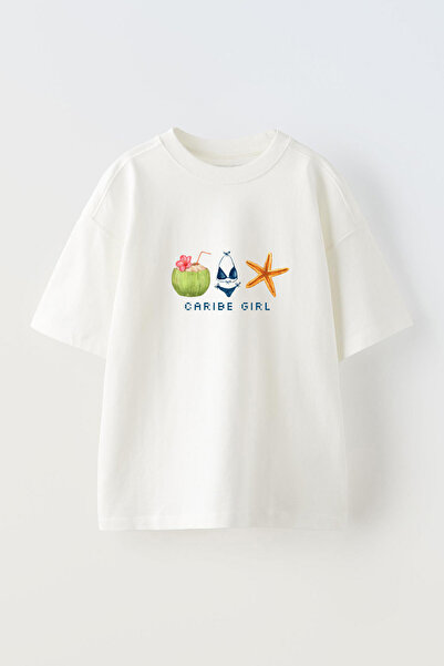 Anetos Μπλουζάκι Caribe Girl Front με τύπωμα Cotton White oversized