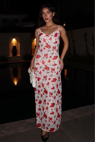 Seeh White Patterned Strap Women's Dress Sh258