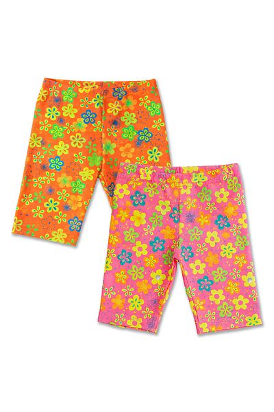 HNX Floral Patterned Colorful Girls' Short Leggings – Pack of 2