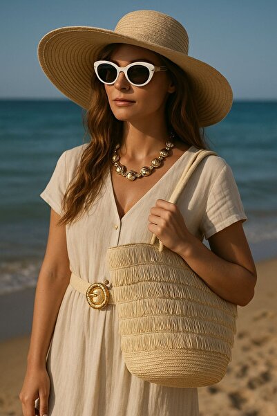 Goldmine Γυναικεία ψάθινη τσάντα με φερμουάρ Τσάντα παραλίας Καθημερινή τσάντα