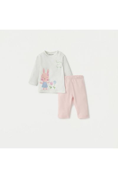 Juniors Printed Long Sleeves T-shirt and Pyjama Set