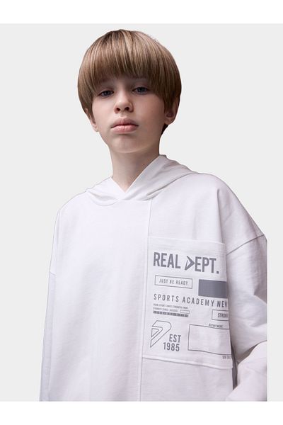 DeFacto Kids Off White Printed Hoodie