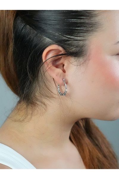 Sumen Butik Auger Patterned Ring Clip Gold and Silver Steel Earrings